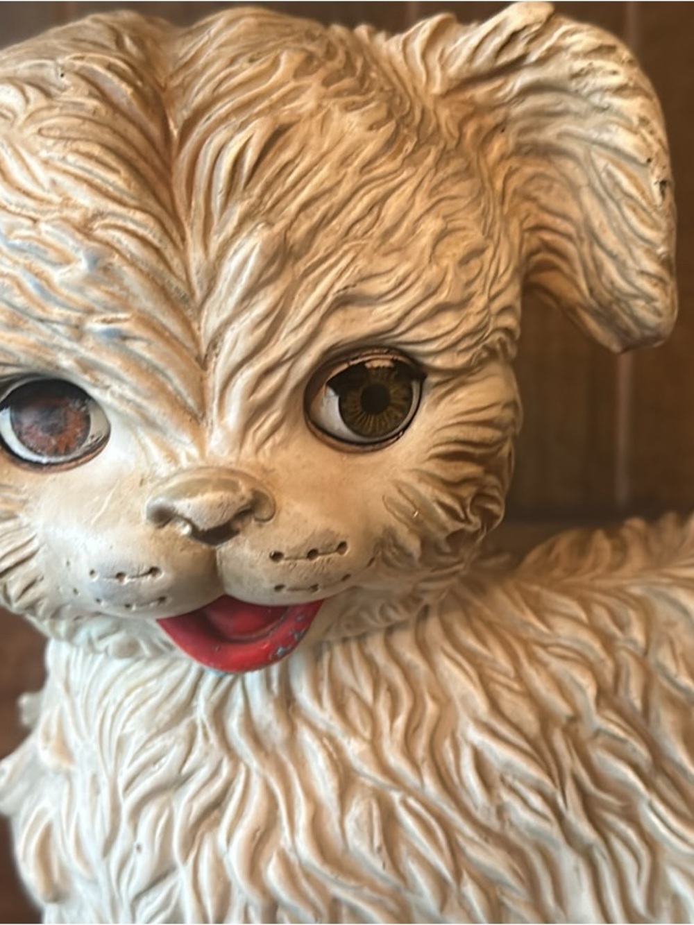 Vintage Cream Ceramic Puppy Figurine with Red Tongue